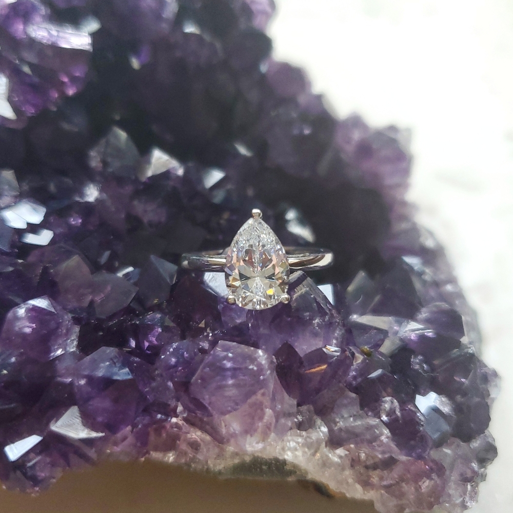 BERRICLE Sterling Silver Pear CZ Solitaire Ring